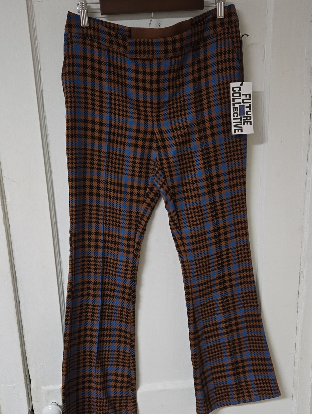 Nwt Future Collective Brown & Blue Plaid Pants 8